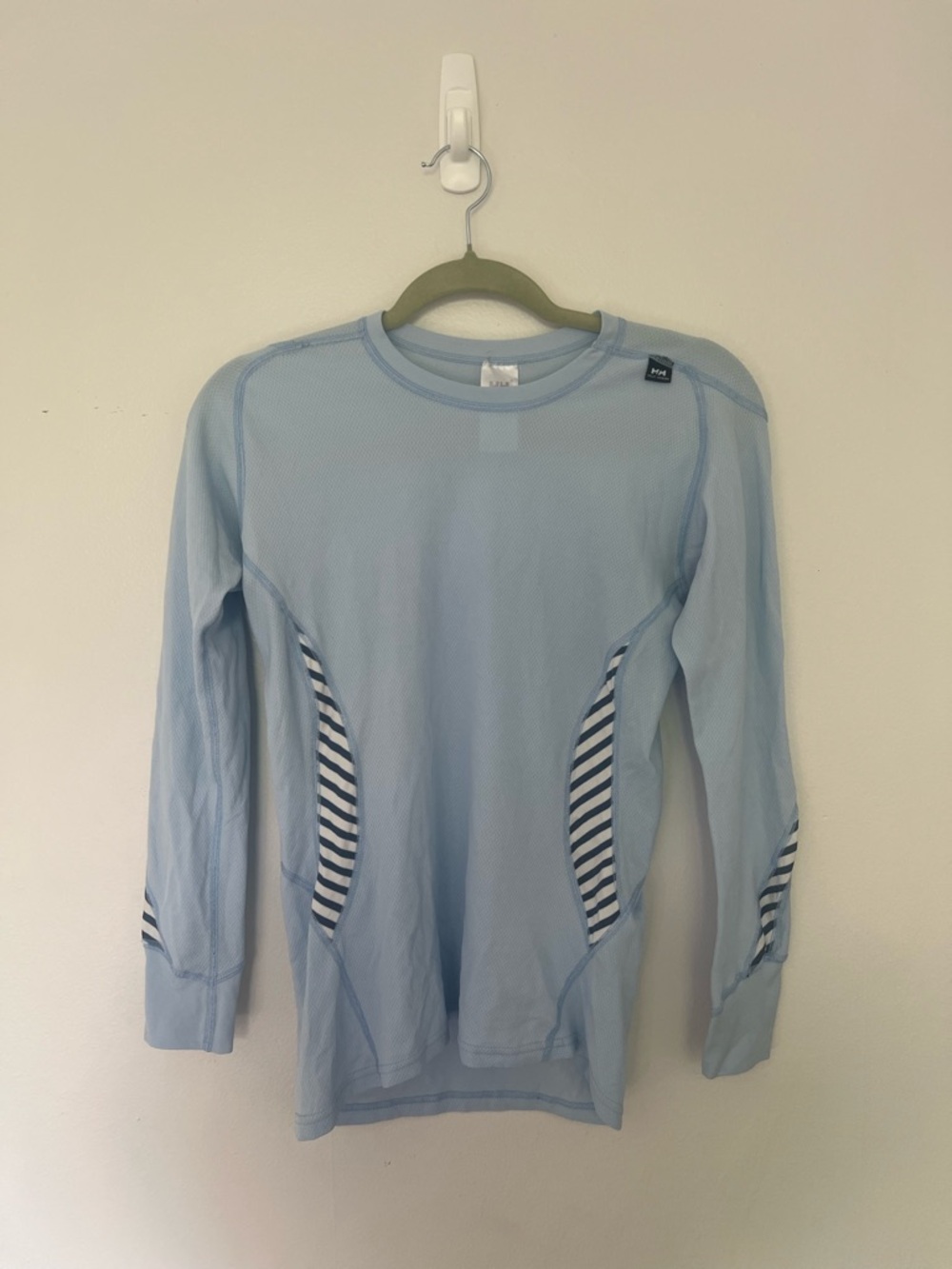 Helly Hansen Light Blue Long Sleeve Athletic Top with Striped Accents